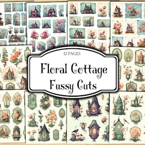 Floral Cottage Fussy Cuts, Digital Stickers, Printable Stickers, Ephemera, Junk Journal Kit, Scrapbook Supplies, Collage Sheets, Paper Craft