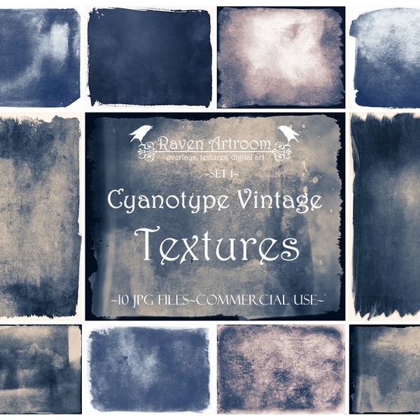 Textures cyanotypes, Textures Photoshop, Superpositions Photoshop, Textures Fine Art, Papier numérique, Textures en détresse, Effet photo vintage