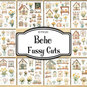 Boho Fussy Cuts, Digital Stickers, Printable Stickers, Printable Ephemera, Junk Journal Kit, Scrapbook Supplies, Collage Sheets, Paper Craft