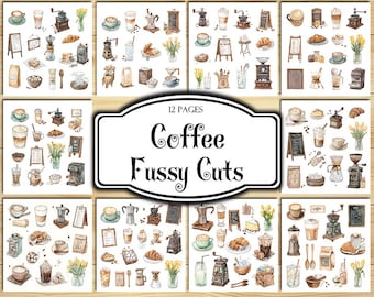 Coffee Fussy Cuts, Digital Stickers, Printable Stickers, Ephemera, Junk Journal Kit, Scrapbook Supplies, Collage Sheets, Paper Craft
