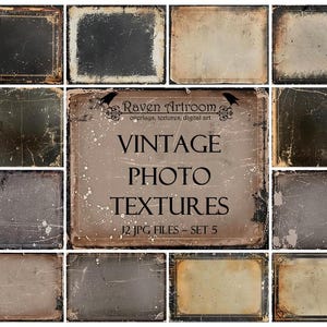 Könnte beinhalten: Zwölf Vintage-Fototexturen in einem Set. Die Texturen sind in verschiedenen Brauntönen und Schwarz mit einem abgenutzten Look. Die Texturen sind perfekt, um Ihren Fotos einen Vintage-Look zu verleihen.