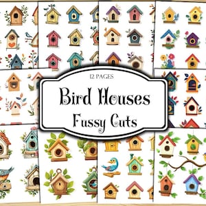 Bird Houses Fussy Cuts, Digital Stickers, Printable Stickers, Ephemera, Junk Journal Kit, Scrapbook Supplies, Collage Sheets, Paper Craft