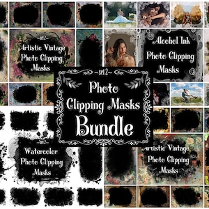 40 Photoshop Schnittmasken, Schnittmasken Bundle, Aquarellmasken, Photoshop Overlays, Photoshop Rahmen, Rahmen Clipart, Vintage Texturen