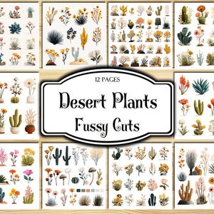 Desert Plants Fussy Cuts, Digital Stickers, Printable Stickers, Printable Ephemera, Junk Journal Kit, Scrapbook Supplies, Collage