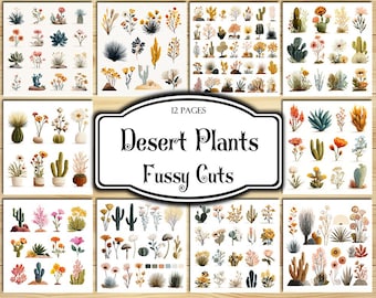 Desert Plants Fussy Cuts, Digital Stickers, Printable Stickers, Printable Ephemera, Junk Journal Kit, Scrapbook Supplies, Collage