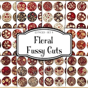 Floral Fussy Cuts, Digital Stickers, Printable Stickers, Ephemera, Junk Journal Kit, Scrapbook Supplies, Collage Sheets, Paper Craft