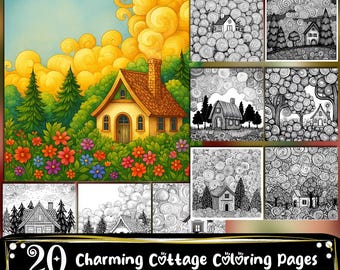 Charming Cottage Coloring Pages, Adults and Kids Coloring Book, Coloring Sheets, Digital Download
