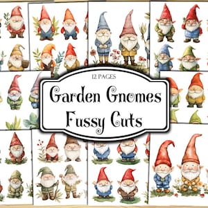 Garden Gnomes Fussy Cuts, Digital Stickers, Printable Stickers, Ephemera, Junk Journal Kit, Scrapbook Supplies, Collage Sheets, Paper Craft