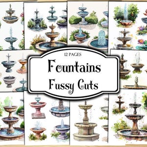 Fountains Fussy Cuts, Digital Stickers, Printable Stickers, Ephemera, Junk Journal Kit, Scrapbook Supplies, Collage Sheets, Paper Craft