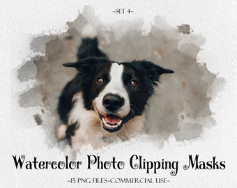 15 Watercolor Photoshop Overlays, Watercolor Masks, Photoshop Frames, Frame Clipart, Clipping Photoshop Masks, Digital Backdrop, PNG frames