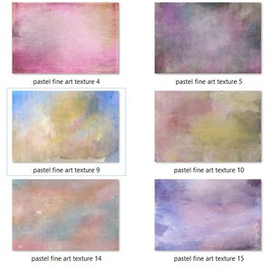 May include: Five different pastel watercolor textures in shades of pink, blue, yellow, and gray. These textures are perfect for adding a soft, dreamy feel to your designs.