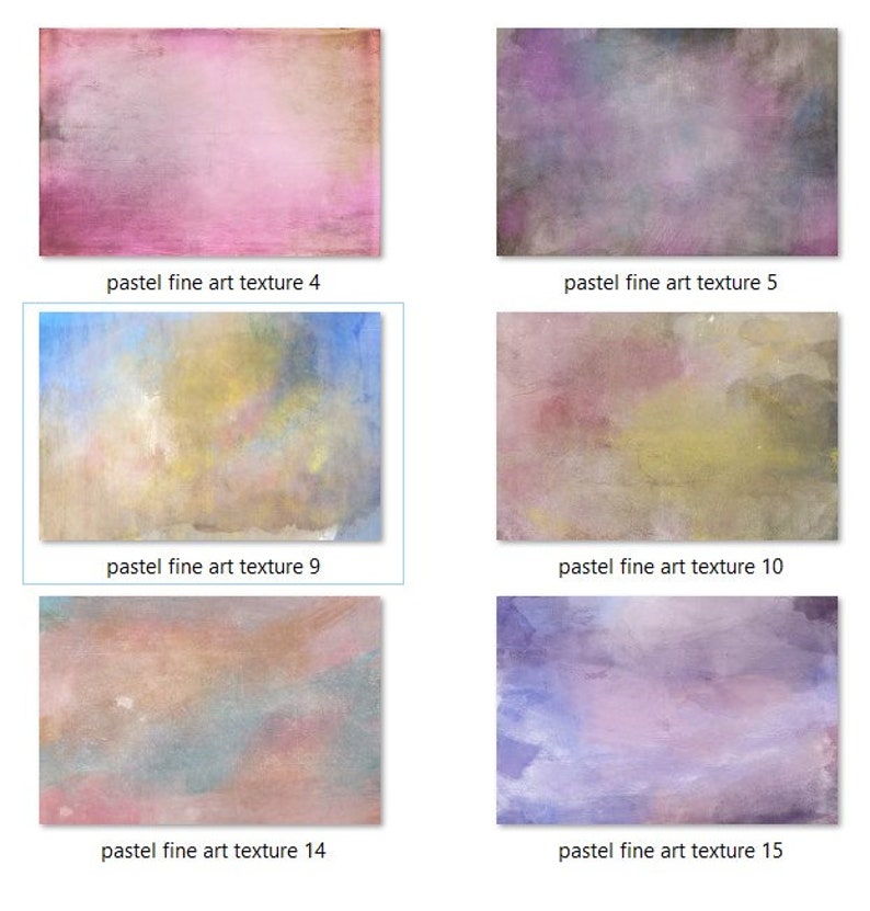May include: Five different pastel watercolor textures in shades of pink, blue, yellow, and gray. These textures are perfect for adding a soft, dreamy feel to your designs.