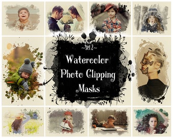 10 Watercolor Photoshop Overlays, Watercolor Masks, Photoshop Frames, Frame Clipart, Clipping Photoshop Masks, Digital Backdrop, PNG frames