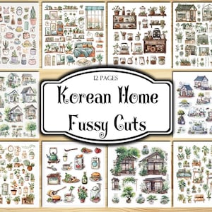 Korean Home Fussy Cuts, Digital Stickers, Printable Stickers, Ephemera, Junk Journal Kit, Scrapbook Supplies, Collage Sheets, Paper Craft