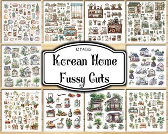 Korean Home Fussy Cuts, Digital Stickers, Printable Stickers, Ephemera, Junk Journal Kit, Scrapbook Supplies, Collage Sheets, Paper Craft