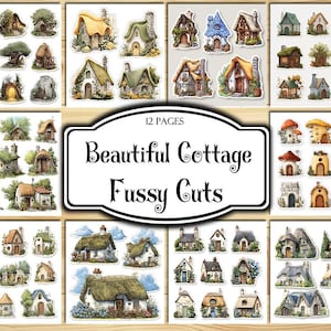 Beautiful Cottage Fussy Cuts, Digital Stickers, Printable Stickers, Ephemera, Junk Journal Kit, Scrapbook Supplies, Collage Sheets