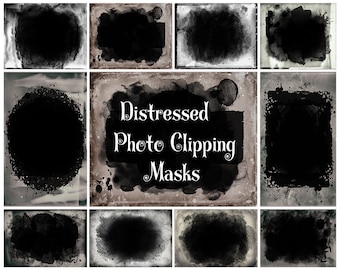 10 Clipping Masks, Distressed Photoshop Overlays, Overlays, Textures, Photoshop Frames, Frame Clipart, Digital Backdrop, PNG frames,