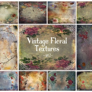 10 texturas florales vintage, texturas de bellas artes, superposiciones de Photoshop, papel digital, telón de fondo digital, scrapbooking, texturas digitales
