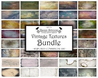 Puede incluir: Un conjunto de 40 texturas vintage en un paquete digital. Las texturas están en varios tonos de marrón, azul, verde y gris. Las texturas son perfectas para agregar un toque vintage a tus proyectos digitales.