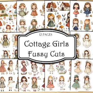 Cottage Girls Fussy Cuts, Digital Stickers, Printable Stickers, Printable Ephemera, Junk Journal Kit, Scrapbook Supplies, Collage Sheets