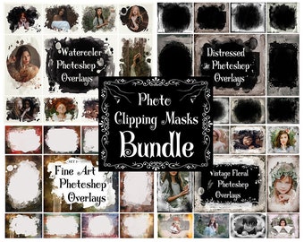 55 Clipping Photoshop Masks, Clipping Masks Bundle, Watercolor Masks, Photoshop Overlays, Photoshop Frames, Frame Clipart, Vintage Textures