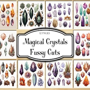 Magical Crystals Fussy Cuts, Digital Stickers, Printable Stickers, Ephemera, Junk Journal Kit, Scrapbook Supplies, Collage Sheets, Craft