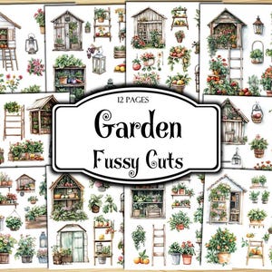 Garden Fussy Cuts, Digital Stickers, Printable Stickers, Ephemera, Junk Journal Kit, Scrapbook Supplies, Collage Sheets, Paper Craft