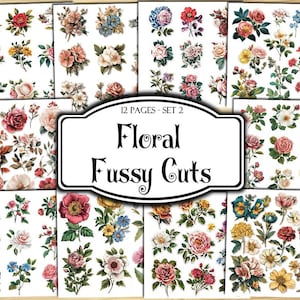 Floral Fussy Cuts, Digital Stickers, Printable Stickers, Ephemera, Junk Journal Kit, Scrapbook Supplies, Collage Sheets, Paper Craft