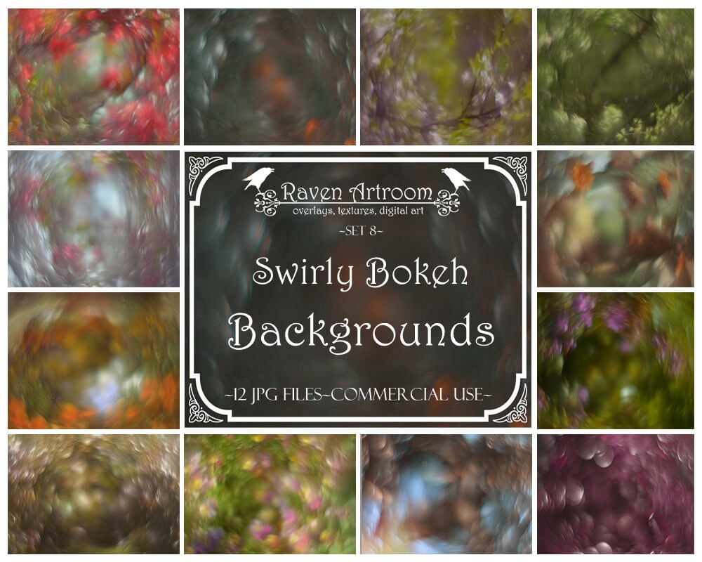 12 Swirly Bokeh Overlays, Bokeh Background, Nature Bokeh, Photoshop Overlays, Digital Backdrop, Photo Overlays, Bokeh Lights, Helios Bokeh