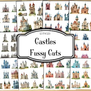 Castles Fussy Cuts, Digital Stickers, Printable Stickers, Ephemera, Junk Journal Kit, Scrapbook Supplies, Collage Sheets, Paper Craft