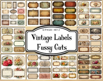 Vintage Labels Fussy Cuts, Digital Stickers, Printable Stickers, Ephemera, Junk Journal Kit, Scrapbook Supplies, Collage Sheets, Collage