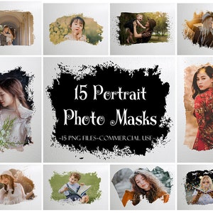 Portrait Photo Masks, Photoshop Overlays, Watercolor Masks, Photoshop Frames, Frame Clipart, Clipping Masks, Transparent Frames, PNG frames