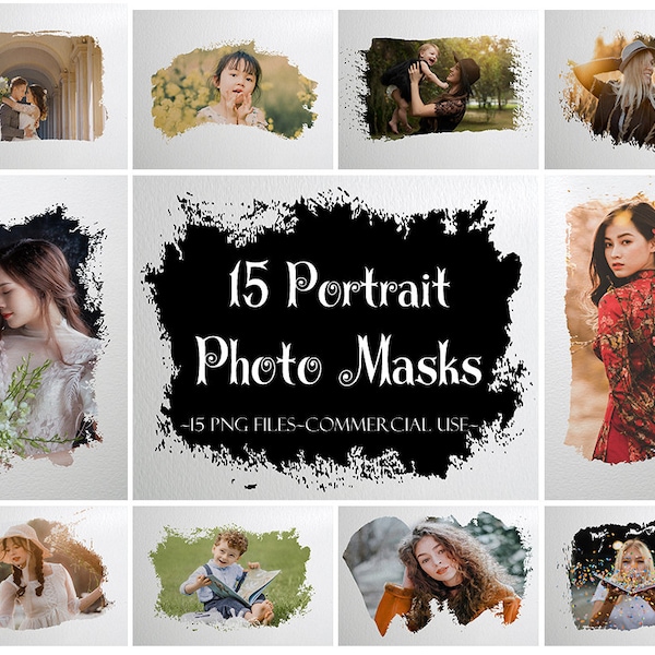 Portrait Photo Masks, Photoshop Overlays, Watercolor Masks, Photoshop Frames, Frame Clipart, Clipping Masks, Transparent Frames, PNG frames