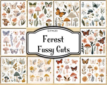 Forest Fussy Cuts, Digital Stickers, Printable Stickers, Ephemera, Junk Journal Kit, Scrapbook Supplies, Collage Sheets, Mixed Media, Craft