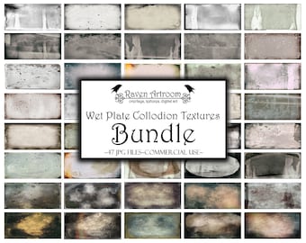 May include: A collection of 47 digital textures in a bundle. The textures are in a vintage style, with a wet plate collodion look. The textures are perfect for adding a vintage feel to your designs.