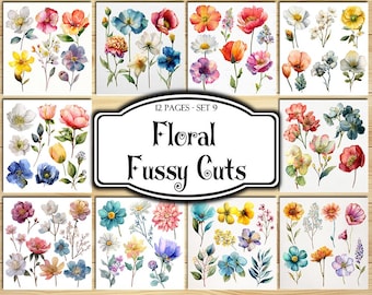 Floral Fussy Cuts, Digital Stickers, Printable Stickers, Printable Ephemera, Junk Journal Kit, Scrapbook Supplies, Collage Sheets, Craft