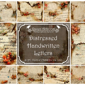 Cartas manuscritas desgastadas, papéis de diário indesejados, pacote de papel digital, páginas de diário imprimíveis, suprimentos para scrapbook, colagem, cartões