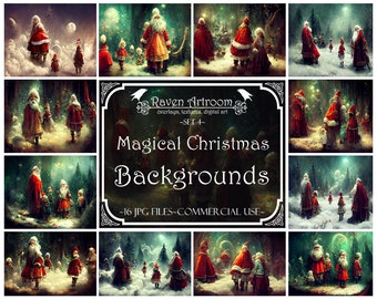 Magical Christmas Backgrounds, Digital Backgrounds, Digital Scrapbooking, Digital Paper, Junk Journal Printable, Christmas Download Images