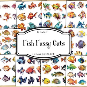 Fish Printable Fussy Cuts, Digital Stickers, Printable Stickers, Ephemera, Junk Journal Kit, Scrapbook Supplies, Collage Sheets, Paper Craft