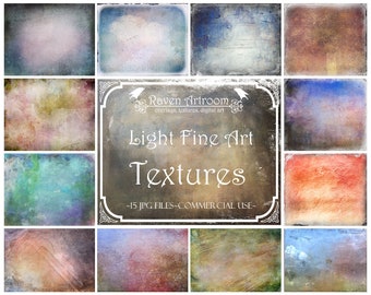 May include: A set of 15 digital textures in light colors, perfect for adding a vintage or aged look to your designs. The textures are high-resolution and can be used for a variety of projects, including scrapbooking, card making, and digital art. The textures are available for commercial use.