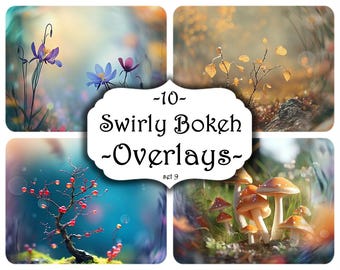 10 Swirly Bokeh Photo Overlays, Nature Backgrounds (Digital Download)