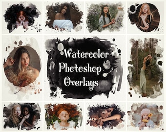 25 Watercolor Photoshop Overlays, Watercolor Masks, Photoshop Frames, Frame Clipart, Clipping Photoshop Masks, Digital Backdrop, PNG frames