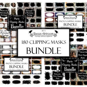 180 Clipping Fotomasken, Clipping Masken bündeln, Aquarell Masken, Photoshop Overlays, Photoshop Rahmen, Rahmen Clipart, Vintage Texturen