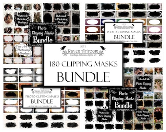 180 Clipping Photo Masks, Clipping Masks Bundle, Watercolor Masks, Photoshop Overlays, Photoshop Frames, Frame Clipart, Vintage Textures