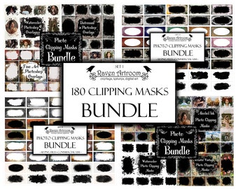 180 Clipping Photo Masks, Clipping Masks Bundle, Watercolor Masks, Photoshop Overlays, Photoshop Frames, Frame Clipart, Vintage Textures