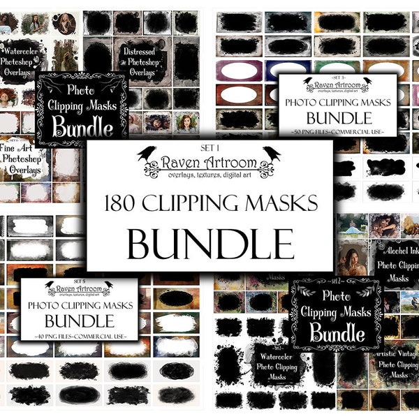 180 Clipping Photo Masks, Clipping Masks Bundle, Watercolor Masks, Photoshop Overlays, Photoshop Frames, Frame Clipart, Vintage Textures