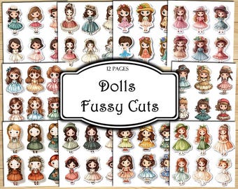 Dolls Fussy Cuts, Digital Stickers, Printable Stickers, Ephemera, Junk Journal Kit, Scrapbook Supplies, Collage Sheets, Paper Craft