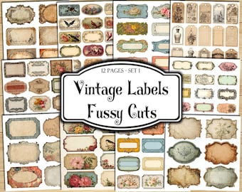 Vintage Labels Fussy Cuts, Digital Stickers, Printable Stickers, Ephemera, Junk Journal Kit, Scrapbook Supplies, Collage Sheets, Collage