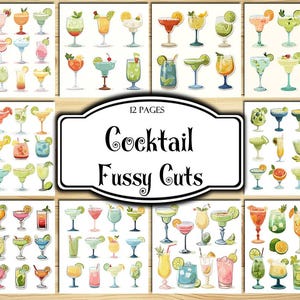 Cocktail Fussy Cuts, Digital Stickers, Printable Stickers, Printable Ephemera, Junk Journal Kit, Scrapbook Supplies, Collage Sheets