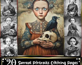 Surreal Portraits Coloring Pages, Adults and Kids Coloring Book, Coloring Sheets, Fun Printable Activity Book, Digital Download